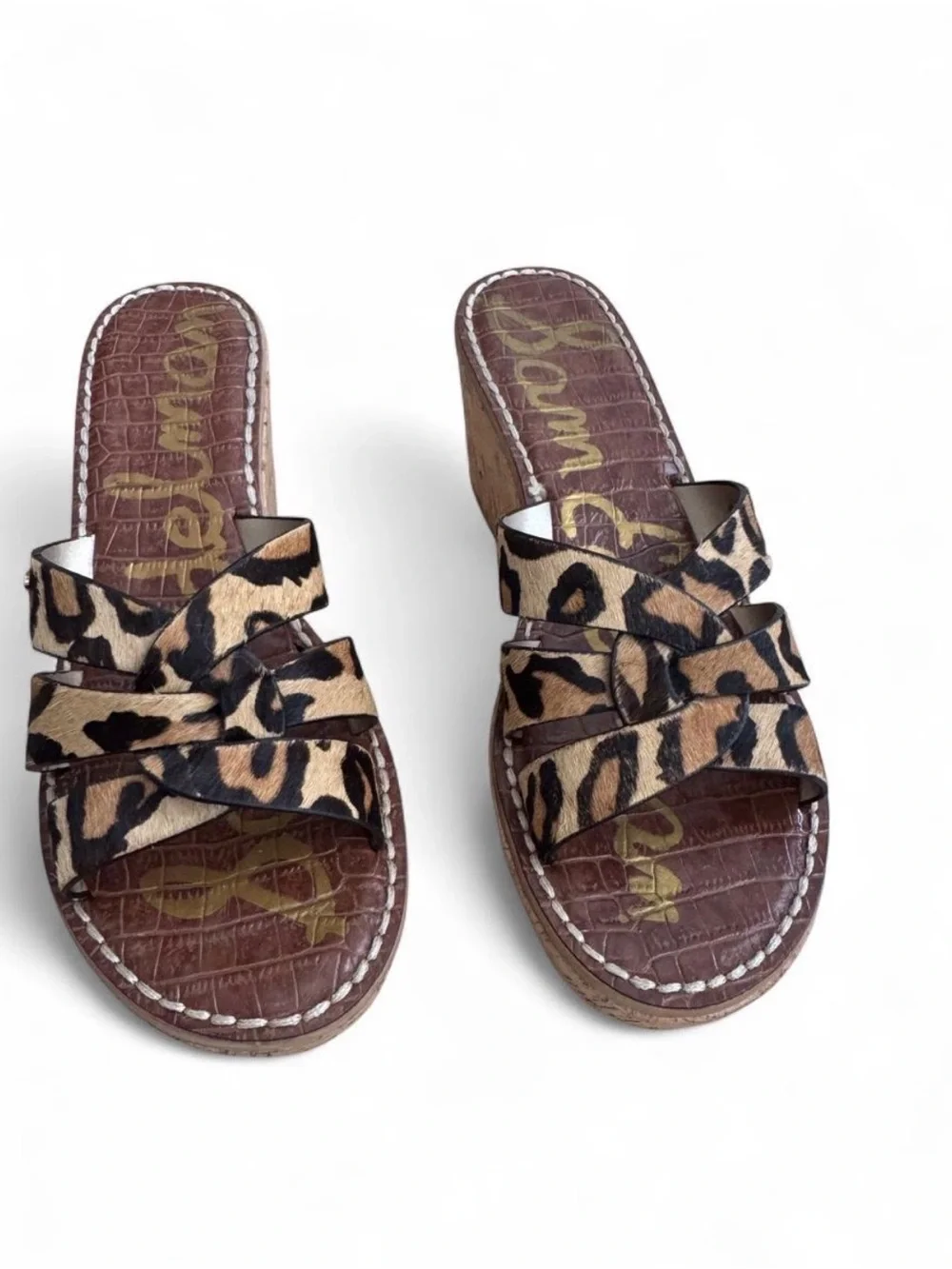 Sam Edelman Leopard Calf Hair Cork Wedge Slide Sandals Women’s 8.5